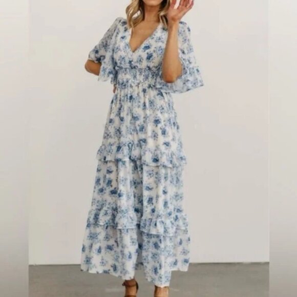 Baltic Born Dresses & Skirts - Baltic Born Iris Tiered Blue White Floral Maxi Dress Size Small
